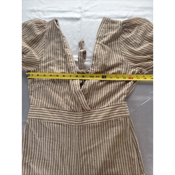 Free People Striped Tan/White Jumpsuit With V-Neck Tie Back Design size M - Picture 8 of 14